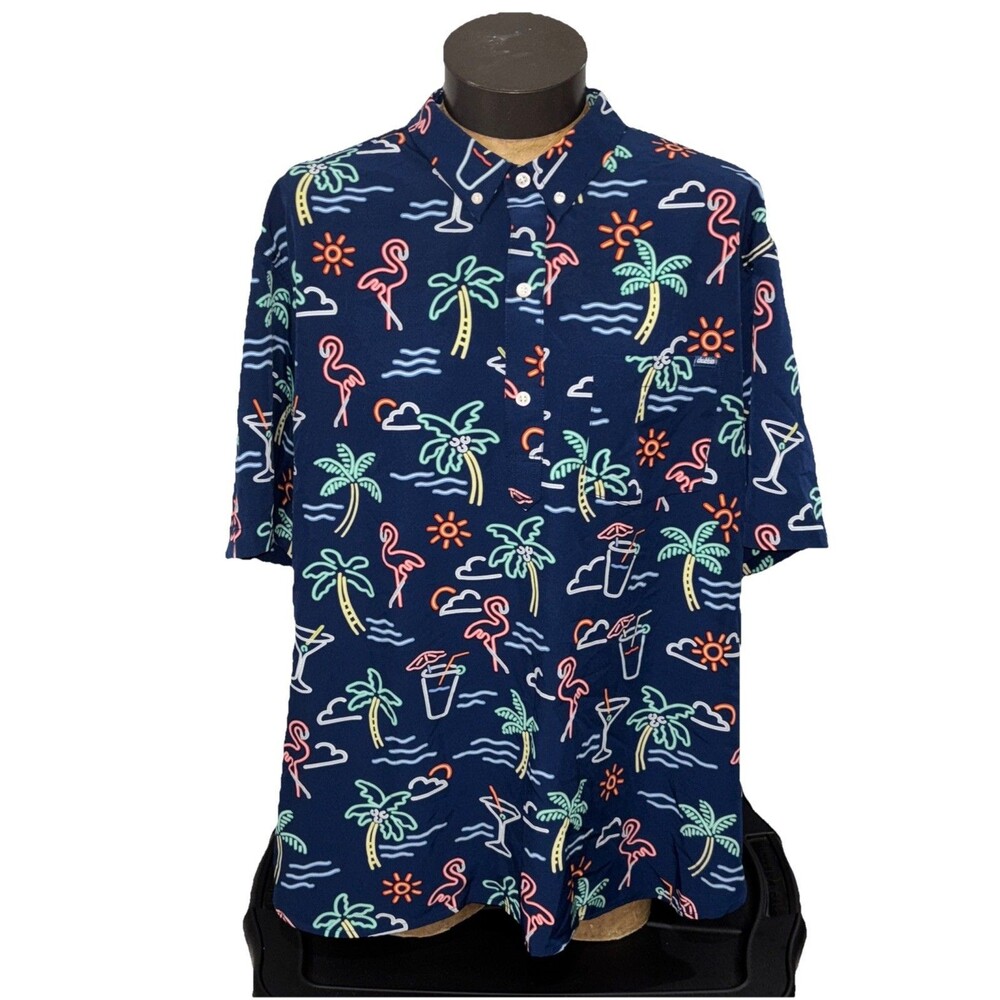 Chubbies Shirt Mens XXL 4 Way Stretch The One Man Wolf Pack Button Navy